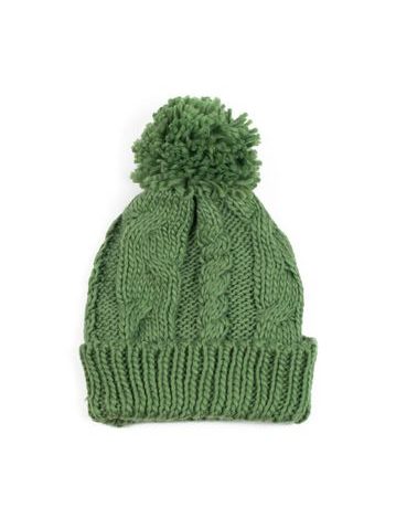 Teplá zimní čepice s střapcem green