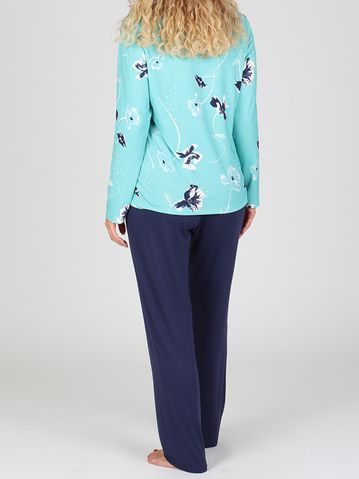 Dámské dlouhé teplé pyžamo FLORA vínový tisk na bílé