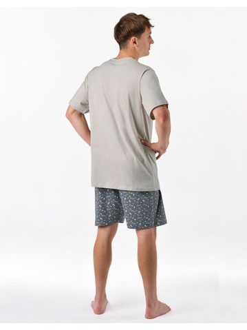 Pánské pyžamo krátké, šité, s potiskem 79190 - sv. šedá tm. šedá