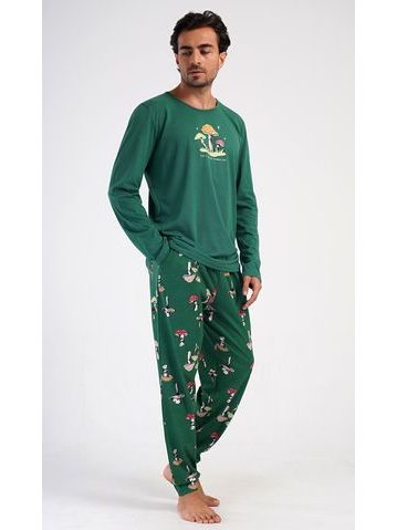 Pánské pyžamo dlouhé Muchomůrky - tmavě zelená