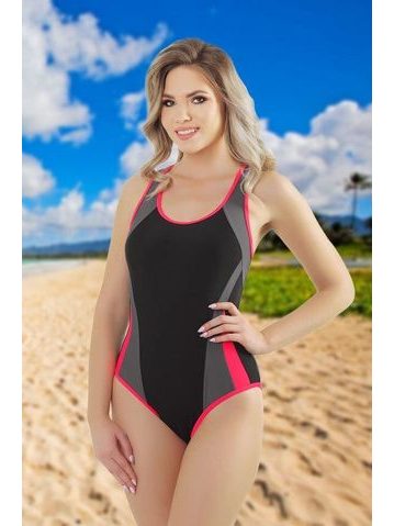 Jednodílné plavky Zara černé s růžovými lemy