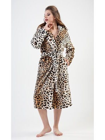 Dámský župan dlouhý s kapucí Leopard - hnědá