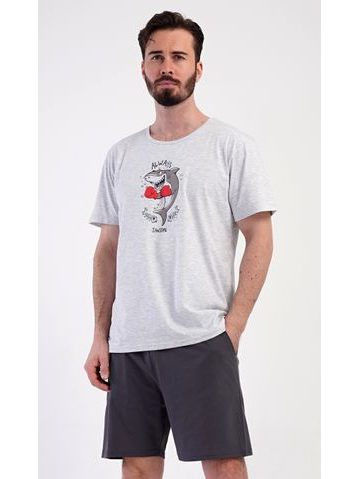 Pánská noční košile s krátkým rukávem Velké kolo - modrá