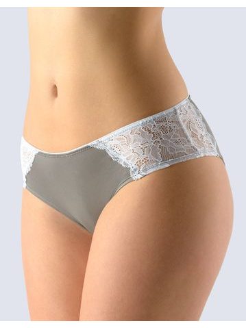 GINA dámské kalhotky francouzské, šité, bokové, s krajkou, La Femme 2 14138P - šedá bílá