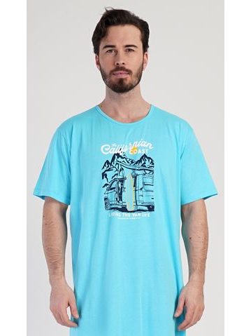 Pánská noční košile s krátkým rukávem Méďa na kole - šedá