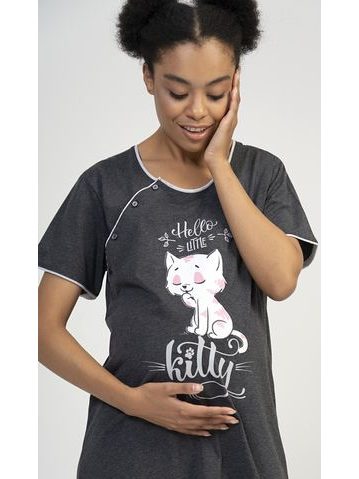 Dámská noční košile mateřská Little cat - tmavě šedá