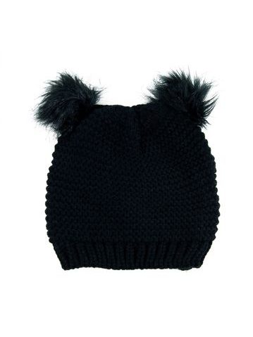 Hezká čepice s dvěma bambulemi černá