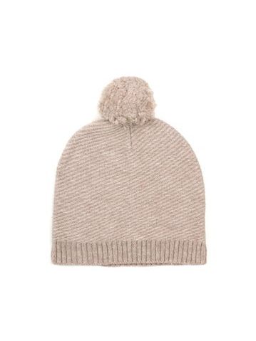 Béžová čepice s bambulí
