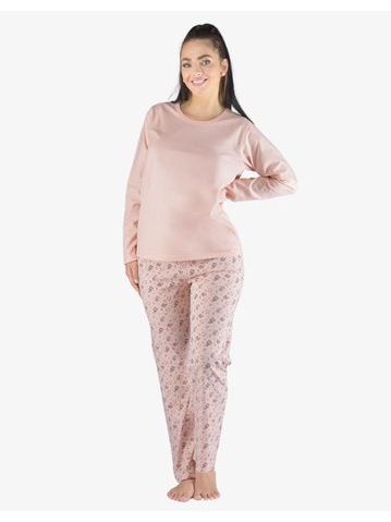 Dámské pyžamo dlouhé dámské, šité, s potiskem Pyžama 2023 19155P - pleťová tweed