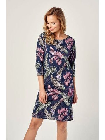 Dámská noční košile Vivian tmavě modrá s rostlinami