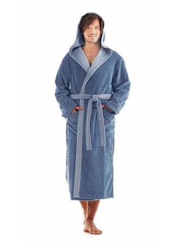 Unisex dlouhý savý župan s kapucí TAMPA duo denim