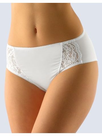 GINA dámské kalhotky klasické vyšší se širokým bokem, šité, s krajkou, jednobarevné La Femme 2 10212P - bílá
