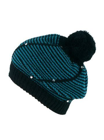 Zimní čepice s bambulí černo-tyrkysová