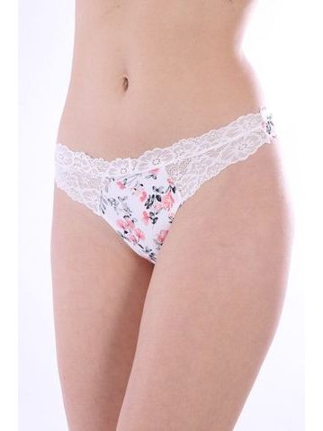 Bezešvá tanga BCL700-010 bílá s květy