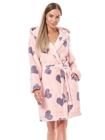 Dámský krátký župan Kola růžový srdíčka