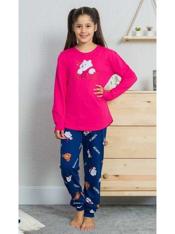 Dětské pyžamo dlouhé Méďa - tmavě růžová