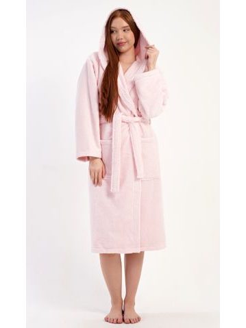 Dámský župan dlouhý s kapucí Michaela - světle růžová