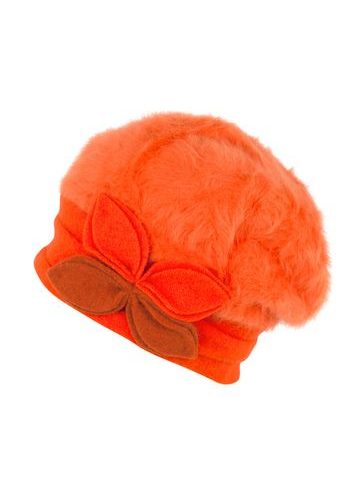 Oranžový dámský angorský baret s ozdobou