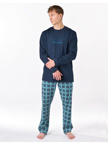 Pánské pyžamo dlouhé, šité, s potiskem 79205 - lékořice měsíc