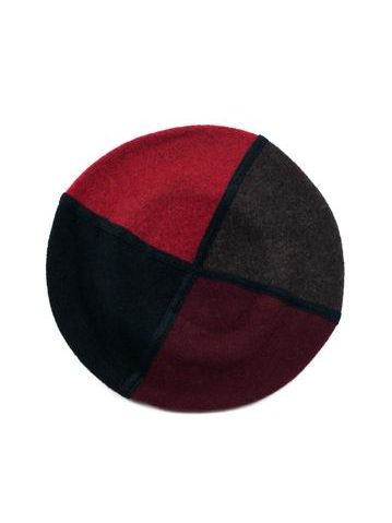 Červený čtyřbarevný vlněný baret