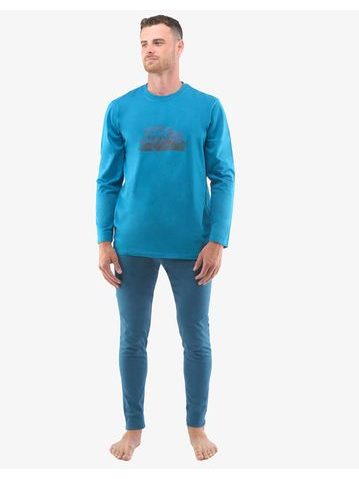 Pánské pyžamo dlouhé 79127P - měsíc petrolejová