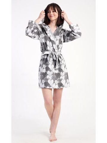 Dámský župan krátký s kapucí Srdce - šedá