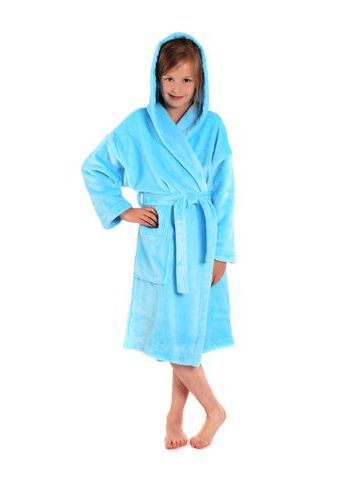 Dětský dlouhý hřejivý župan s kapucí SIENA tyrkysová