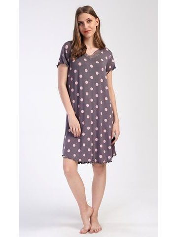 Dámská noční košile s krátkým rukávem Puntíky - hnědá