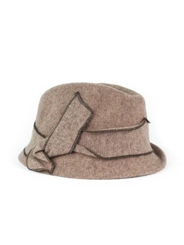 Vlněný hnědý klobouk s mašlí