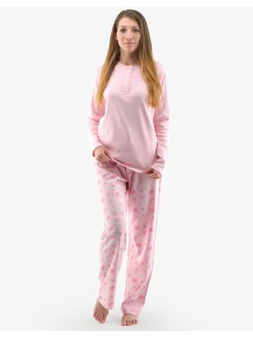 Dámské dlouhé pyžamo s knoflíčky 19143P - sacharóza sv. vínová