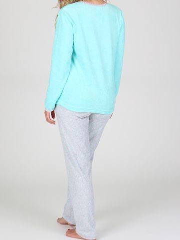 Dámské dlouhé teplé pyžamo FLORA vínový tisk na bílé