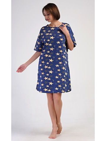 Dámské domácí šaty s tříčtvrtečním rukávem Hvězdy - tmavě modrá