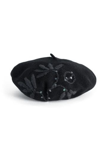Baret s výšivkou černý