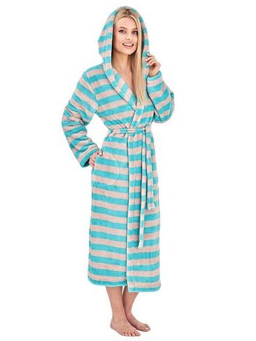 Dámský župan Vinta tyrkysovo-šedé pruhy