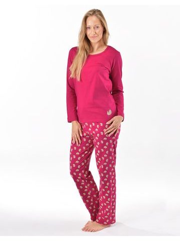 Dámské pyžamo dlouhé, šité, s potiskem 19169 - vínová šedobílá