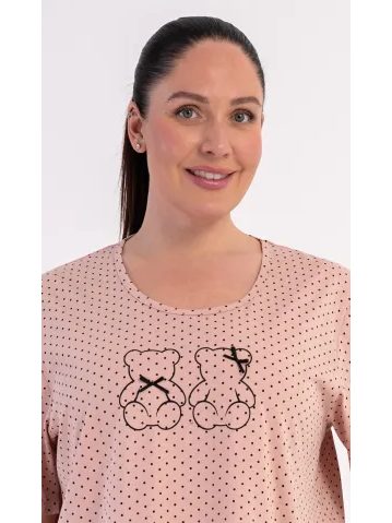 Dámské domácí šaty s krátkým rukávem Medvídci - pudrová