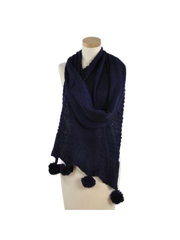 Zimní šál s bambulkami - tmavomodrý