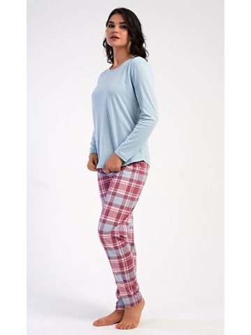 Dámské dlouhé teplé pyžamo FLORA vínový tisk na bílé