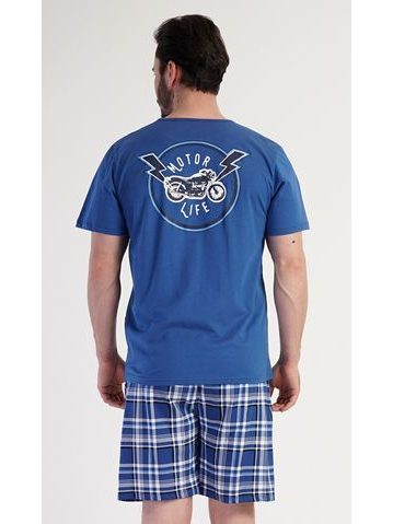 Pánské pyžamo krátké, šité, s potiskem 79188 - měsíc aqua