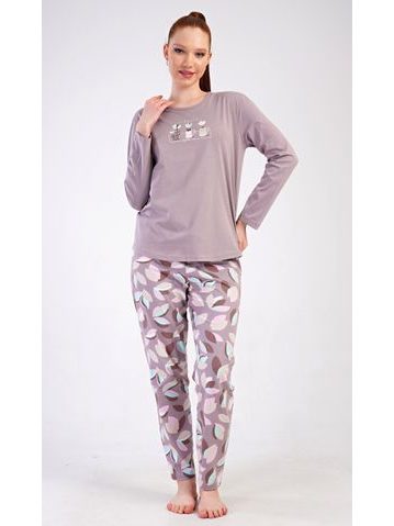 Dámské pyžamo dlouhé Karla - bílá káva