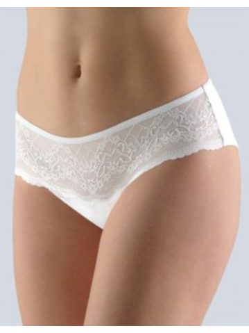 GINA dámské kalhotky francouzské, šité, bokové, s krajkou, jednobarevné Delicate 14127P - bílá