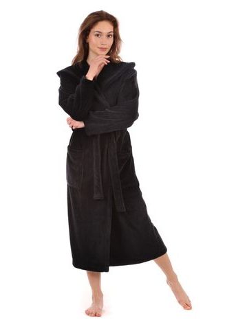 Dámský dlouhý savý župan s kapucí TAMPA černá