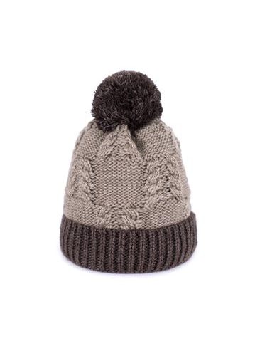 Béžovohnědá čepice s bambulí