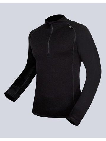 GINA pánské triko se zipem s dlouhým rukávem pánské, dlouhý rukáv, šité, jednobarevné Merino 88016P - černá