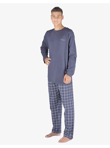 Pánské pyžamo dlouhé pánské, šité, s potiskem Pyžama 2023 79149P - tm.popel sv. šedá