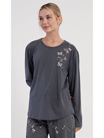 Dámské dlouhé teplé pyžamo FLORA vínový tisk na bílé