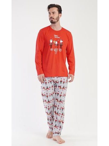Pánské pyžamo dlouhé Santa - červená