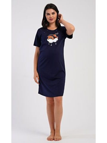 Dámská noční košile mateřská Méďa na obláčku - tmavě modrá