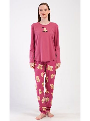 Dámské pyžamo dlouhé Pink bear - tmavě růžová