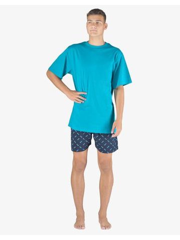 Pánské pyžamo krátké pánské, šité, s potiskem Pyžama 2023 79150P - tyrkysová lékořice